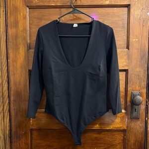 Free People Black Deep V Long-Sleeve Bodysuit